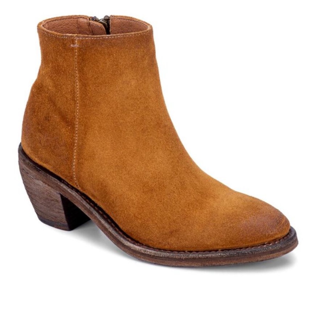 Frye 'Rosalia' Camel Brown Suede Zip Up Heeled Bootie Womens Size 9.5